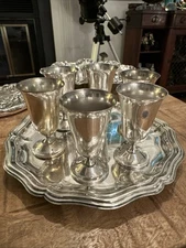 De Uberti Italy Silverplate Cordial Set of 6 with Tray Italian Barware MCM