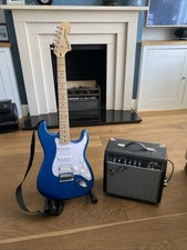 Electric Guitar And Amp, Blue Squire Stratocaster and Fender Frontman 15G