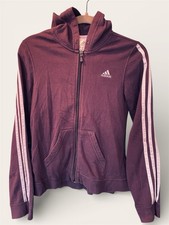 Adidas Women's Plum Purple Full Zip Hoodie Size S Cotton Blend Logo 3 Stripe