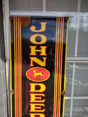 VINTAGE RARE JOHN DEERE PORCELAIN SIGN HUGE 4FT QUALITY FARM TRACTOR EQUIPMENT