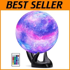 3D Galaxy Lamp: Real Moon Imagery, 16 Colors