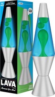 Lava Lamp 2124, Green Wax, Blue Liquid, Silver Base and Cap, Original 14.5 inch