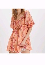 NWT Free People Marney Mini Dress Peach Combo Floral Boho Size L $148