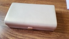 Vtg. Estee Lauder Gold Leather padded lid, lined Case 6.5"x4x2-VGC