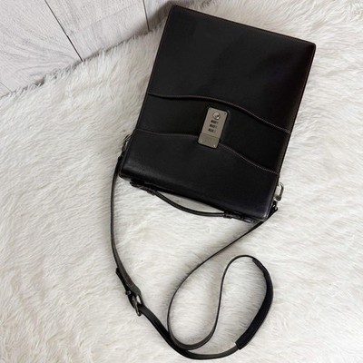 Dunhill Dial Lock Shoulder Bag Crossbody Leather Black Men Used