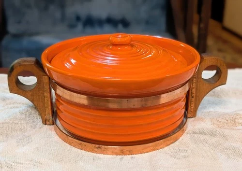 Bauer Pottery Vintage 1930's Lidded Orange Casserole Dish