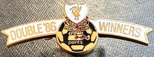 LIVERPOOL Rare 1986 vintage LEAGUE & CUP DOUBLE WINNERS Badge CROWN PAINTS Era