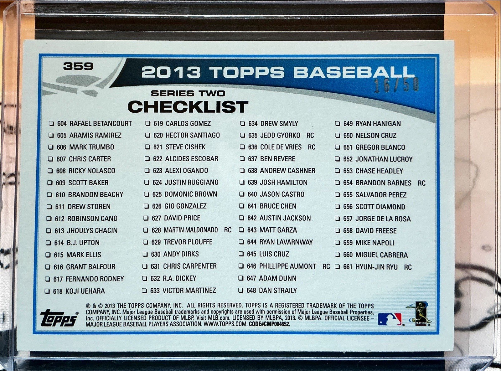 CC Sabathia /50 2013 Topps Series 2 Pink Record Chase Checklist #369 SSP RARE