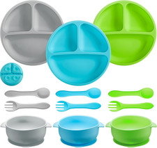 12 Pcs Silicone Bowl with Suction Set for Baby Toddler with Suction Plate, Spoon