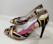 Emilio Pucci Multicolor Geometric Peep Toe Heels Size 39 Italy