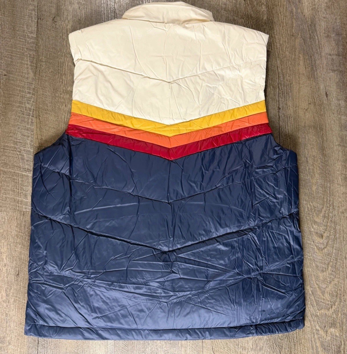 Marine Layer Archive Boreal Puffer Vest Navy Sunset Colorblock Chevron Jacket XL - second product detail image