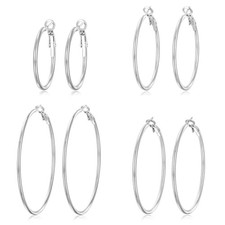 4 Pairs Silver Gold Hoop Earrings for Women 14K 4 Pairs Silver-30/40/50/60mm