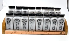 COMPLETE Griffith Milk Glass Black Spice Jar Set, 16 Jars w/ Metal Lids and Rack