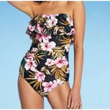 KONA SOL Strapless Double Flounce High Coverage One Piece Swimsuit Size M -NEW