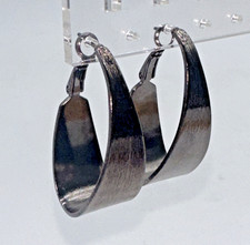 Vintage Pierced Wide Metal Hoop Earrings Brushed Antique "patina" Silver Tone