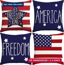 4th of July Pillow Covers 18x18 Inch,Set of 4 Patriotic Red White Blue Summer Ou