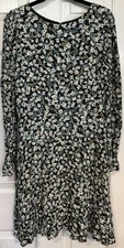 LOFT Womens Size 6 Floral Puff Sleeve Flare Dress Green Long Sleeve Fall