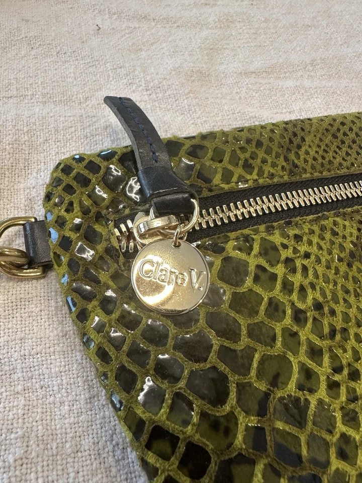 Clare V. Grande Fanny - Pele de cobra verde em relevo - Imagem 4 de 4