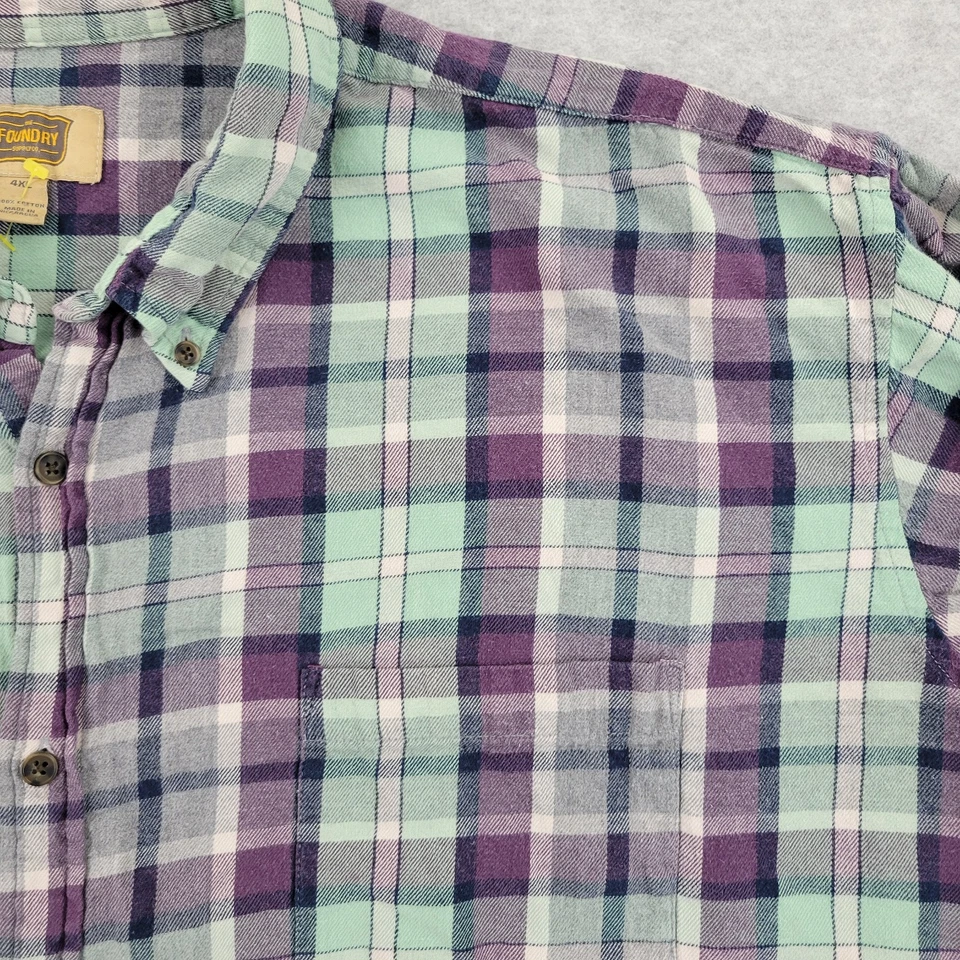 Camisa de fundición para hombre 4XL púrpura a cuadros bolsillo abotonado manga larga Foto 4 de 4