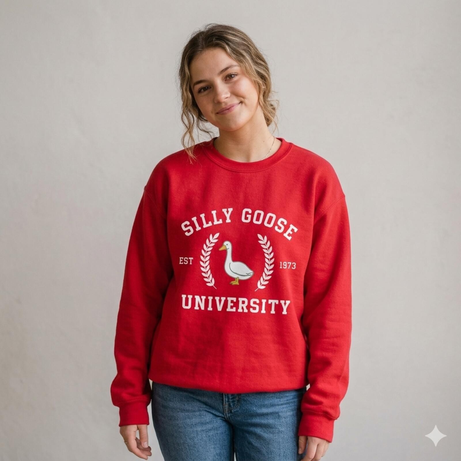Silly Goose University Est 1973 Women's Red Casual Novelty Sweatshirt Size S