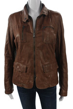 Giacca donna Les Copains marrone pelle lana viscosa zip colletto taglia M