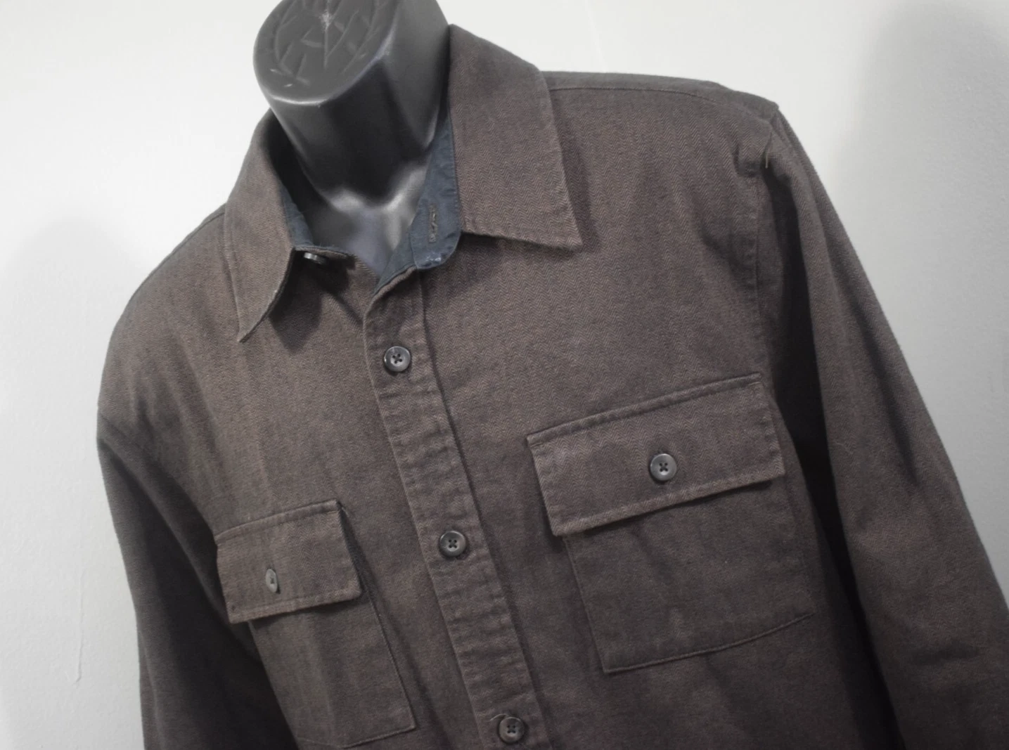 Eddie Bauer Flannel Button Up Brown Long Sleeve Front Pockets Hiking Mens Large