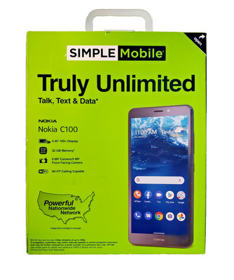Nokia C100 32GB Simple Mobile Prepaid Smartphone Android 12, 5.45'' HD+ Phone  