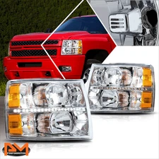 For 07-14 Chevy Silverado LED DRL Strip Headlight/Lamp Chrome Housing Amber Side