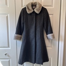 Rothschild 100 Wool Coat Girls 10 Fur Collar  Cuffs Buttons Long Dress Grey
