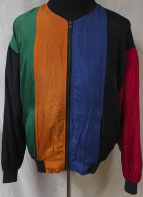 VTG 80s Protest  Womens Medium 100% Silk Colorblock Lined Pockets Bomber Jacket