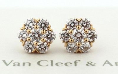 Van Cleef & Arplels Fleurette 18k Rotgold Diamant Ohrringe 1,46cttw Echtheitszertifikat $19,5K