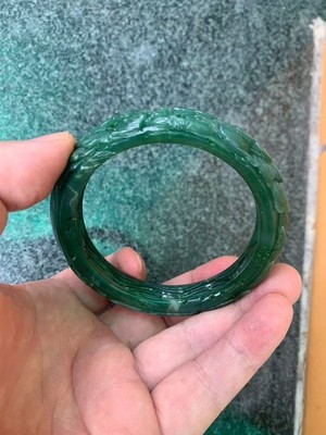 Fine Rare Chinese Green HeTian Jade Hand Carved *Phoenix* Bangle Bracelet