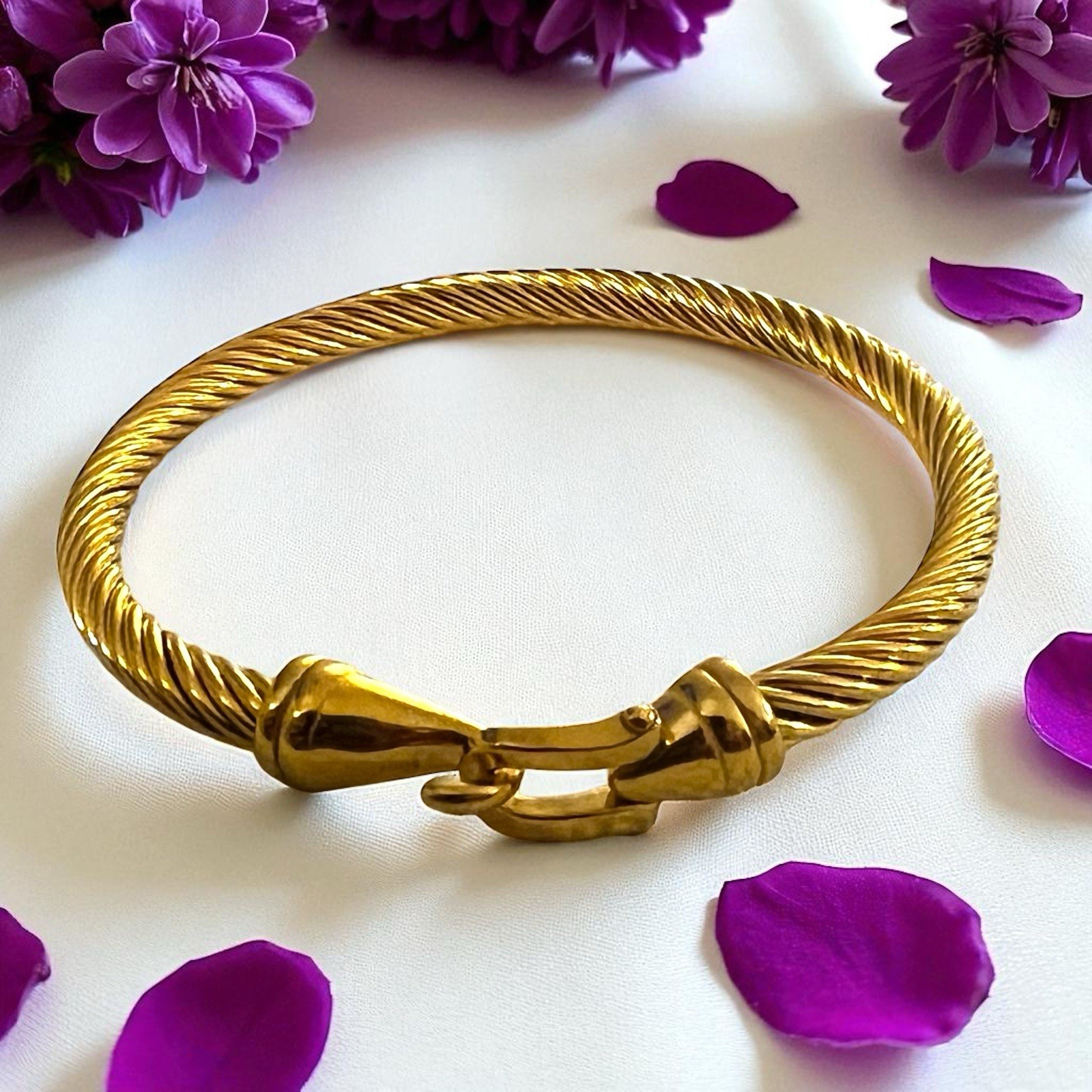 Twisted Cable Bracelet Cable Cuff  Hook Bangle Go… - image 2