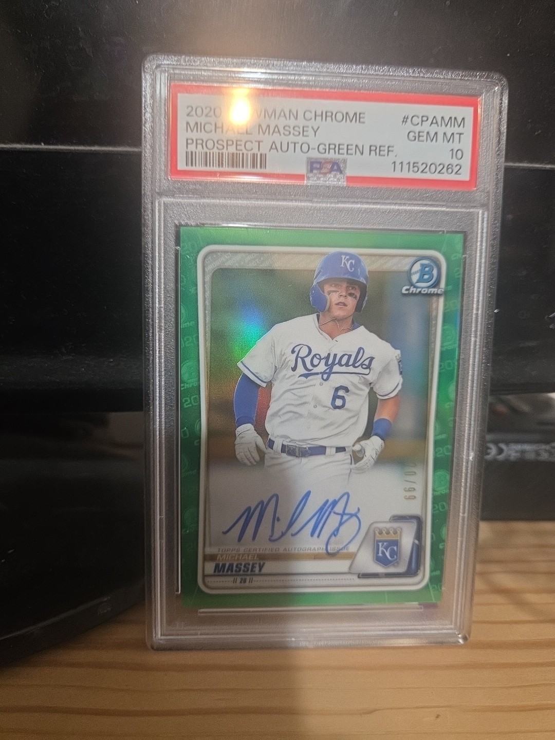 2020 Bowman Chrome Prospect Auto Green Michael Massey /99 PSA 10