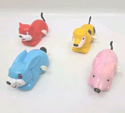 Vintage 80s HTL Wind Up Toys Cat, Dog,  Rabbit And Mouse All Working
