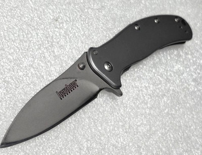 KERSHAW ZING  A/O 8Cr13MoV Steel Knife(3'' Bead Blast Blade)Steel Scales;Rev. Cl