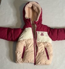 Reebok Girls Colorblock Puffer Coat Pink Cream Sherpa Faux Fur Reversible 4/5