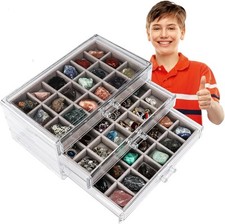 Rock Collection Box for Kids - Display Case Collectibles - Storage White