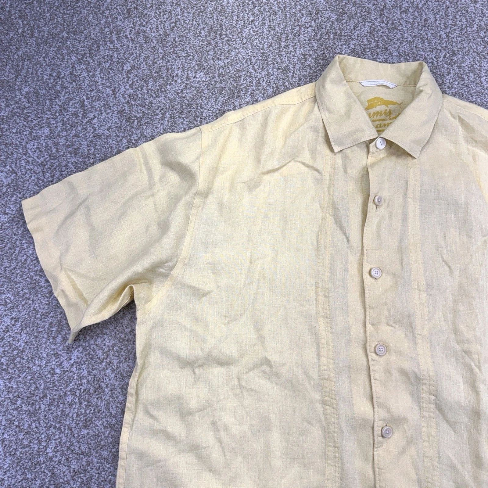 Tommy Bahama Button Up Linen Shirt Mens Size Large Yellow Short Sleeve