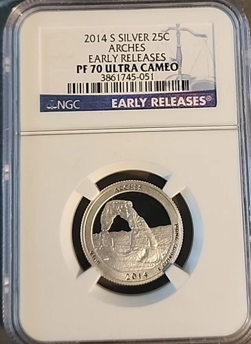2014 S Silver 25c Arches  NGC Pf 70 Ultra Cameo Early Releases Proof