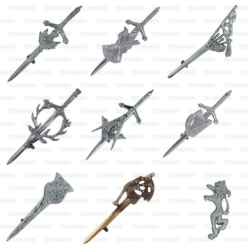 KILT SCOTTISH PIN STAG HEAD RAMPANT LION THISTLE MASONIC SWORD CREST - Picture 1 of 10