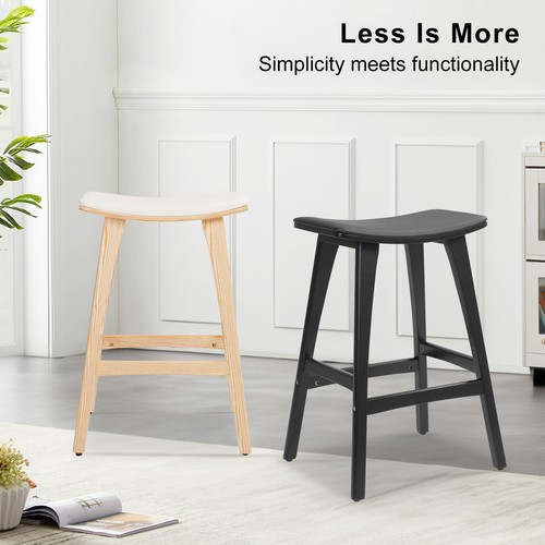2X Wooden Bar Stool Kitchen Barstool Padded PU Leather Dining Chair KANSO 65cm - Picture 6 of 12