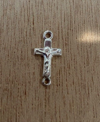 Sterling Silver Small 8x17mm Crucifix Cross Charm Two Hole Rosary
