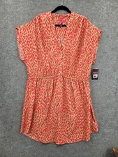 Pure Energy Mini Dress Womens 3 (22/24) Short Sleeve V-Neck Orange Animal Print