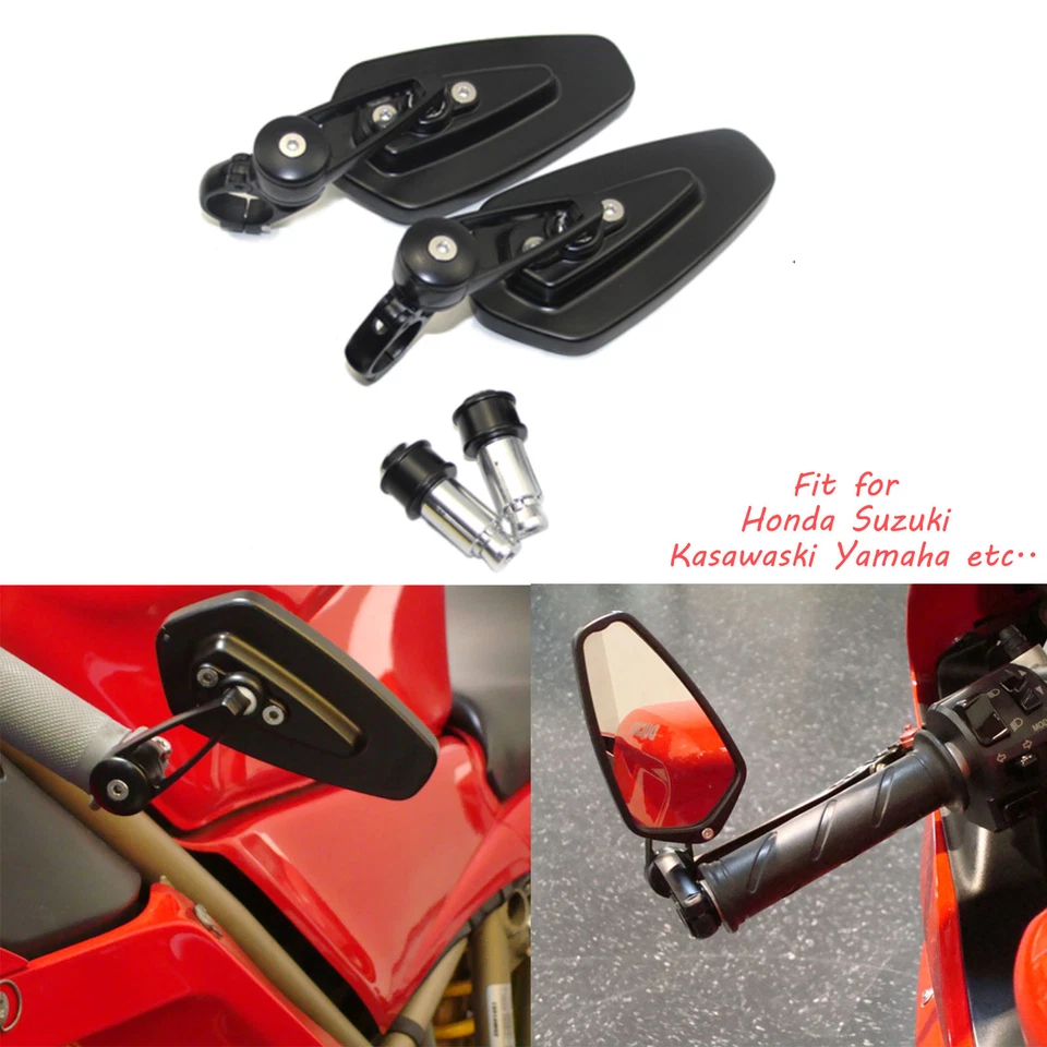 Espejos retrovisores universales para manillar de 7/8" negros para motocicleta Yamaha YZF R1 / R6 Foto 2 de 4