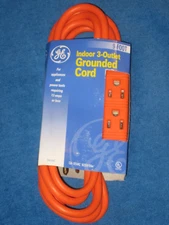 GE 50361 9ft Indoor Grounded Orange 3 Outlet Heavy Duty Extension Cord, 3 Prong