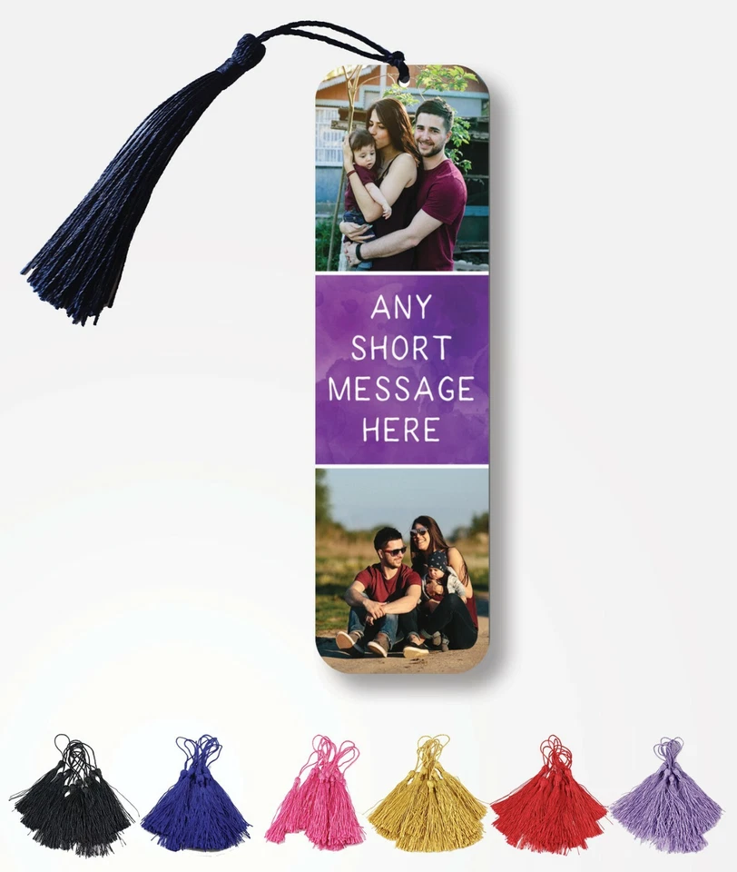 CREATIVE MEMORIES UK Personalised Metal Bookmark with Photos and Text - Christmas Gift - Purple Wash