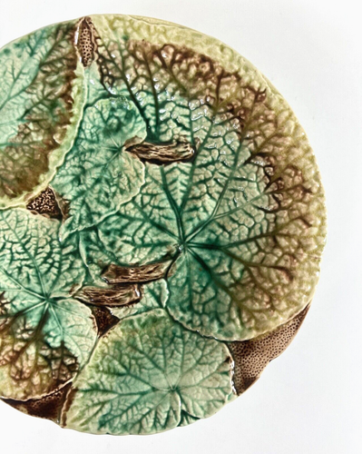 Antique 19C Majolica Begonia Leaves Footed Compote c1880's - Picture 3 of 9