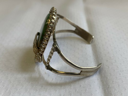 Sterling Silver Turquoise Cuff Bracelet Signed Oval Bead Feather 22.62g Jewelry - 第 2/12 張圖片