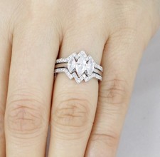 3PCS 925 Sterling Silver CZ Wedding Band Engagement Rings Set Size 3-15 SE2136
